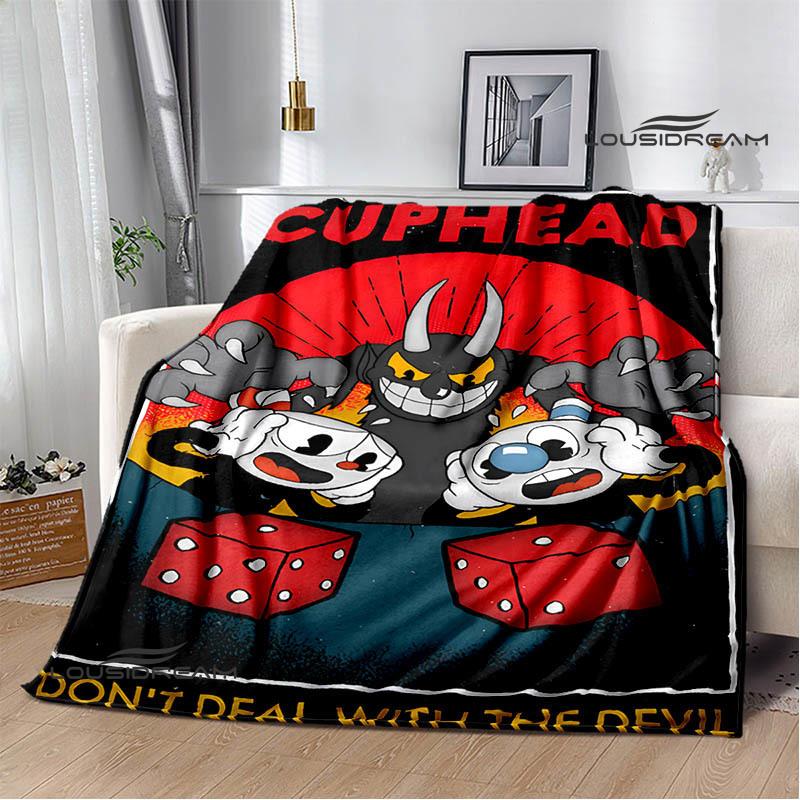 Cuphead Anime Printed Blankets Children's Warm Beautiful Blankets Flannel Soft and Comfortable Blanket Home Travel Birthday Gift