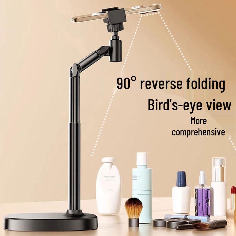 Adjustable Dual-Device Metal Stand for Phones and Tablets - Perfect for Overhead Shots and Live Streaming