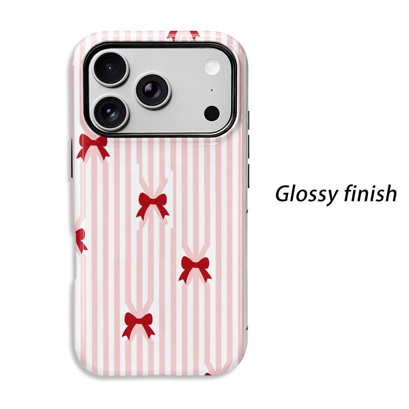 Precious Sweet Pink Striped Red Bow Pattern Film Aesthetic Protective Shockproof Bumper Phone Case For iPhone 13 14 15 16 17 Pro Max Plus