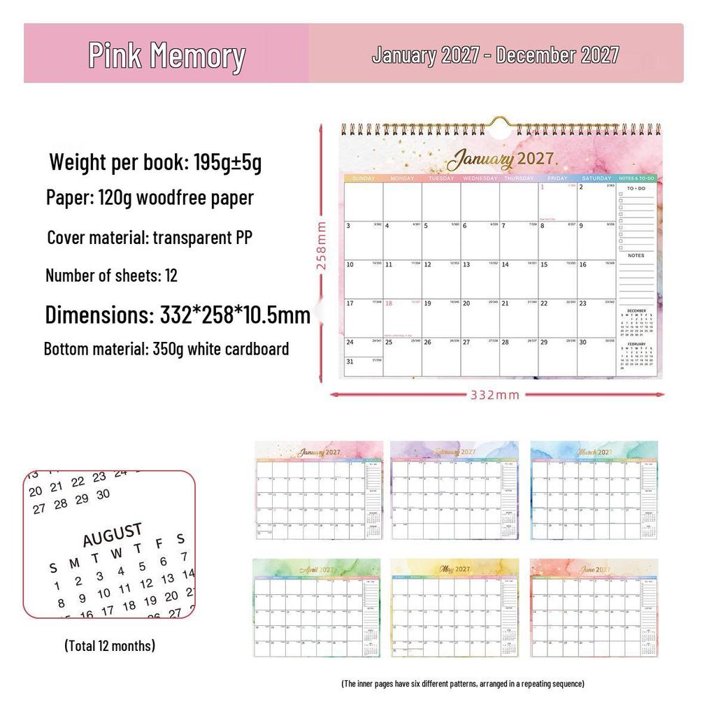 2027 Creative English Wall Calendar: Plan, Check-in, Memo & Customizable