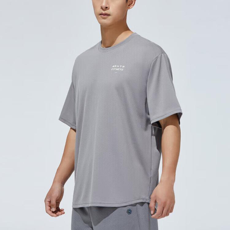 Anta Comprehensive Training Series Letter Round Neck Pullover Short Sleeve T-Shirt Men Tops Gray Khaki 952327119-3