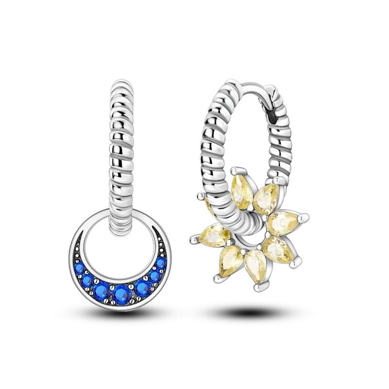 925 Silver Love Feather Moon Star Heart Earrings Fit Original Charms Hoop for Women Girls Stud Earring Jewelry Gifts