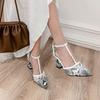 Fashion T-Straps Women's Pumps Shoes Sexy Snake Print Sandal Lady Block High Heels Fashion Pointed Toe Office Party Shoe Elegant