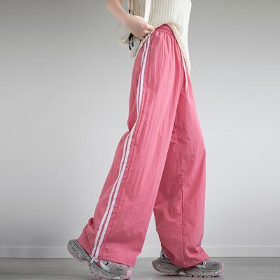 Quick Drying American Straight Leg Sports Pants Women's Summer Sweatpants Versatile Striped Pants Wide Leg Slimming Casual Pants