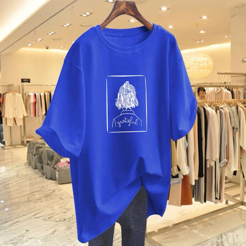 Pure Cotton Large Version Short-sleeved T-shirt Women's 2025 New Summer Loose Medium and Long Butt-covering European Large-size Top Tide