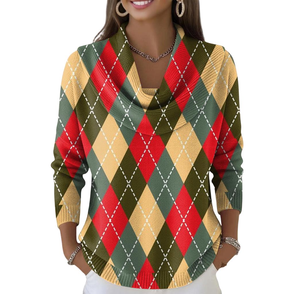 Women's Casual And Fashionable Round Neck Long Sleeved Printed Top Sweater