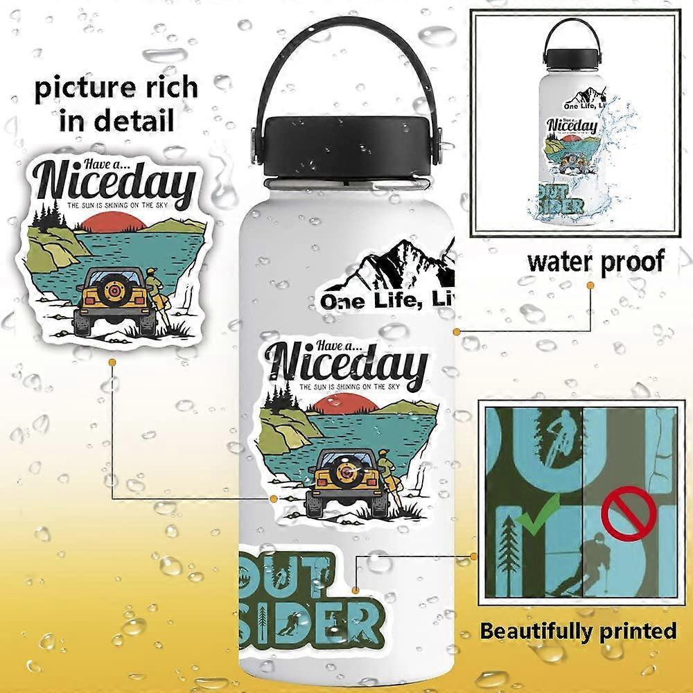 100 Sheets Outdoor Hiking Adventure Camping Sticker Pack, Waterproof Vinyl Travel Sticker Decals for Water Bottle Laptop Car Bumper Luggage Phone Case