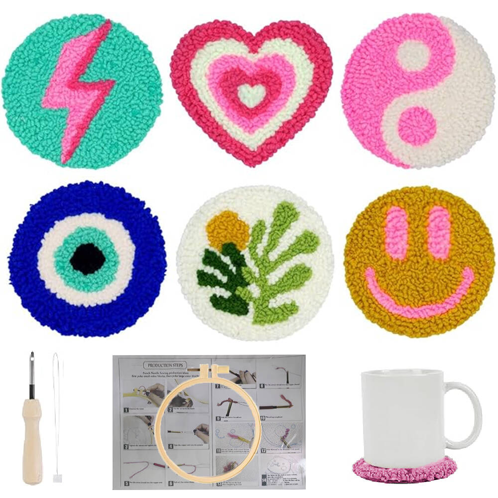 DIY Smiley Face Pattern Punch Needle Embroidery Coaster Suitable For Beginners Handmade Embroidery Set Room Decoration Gift