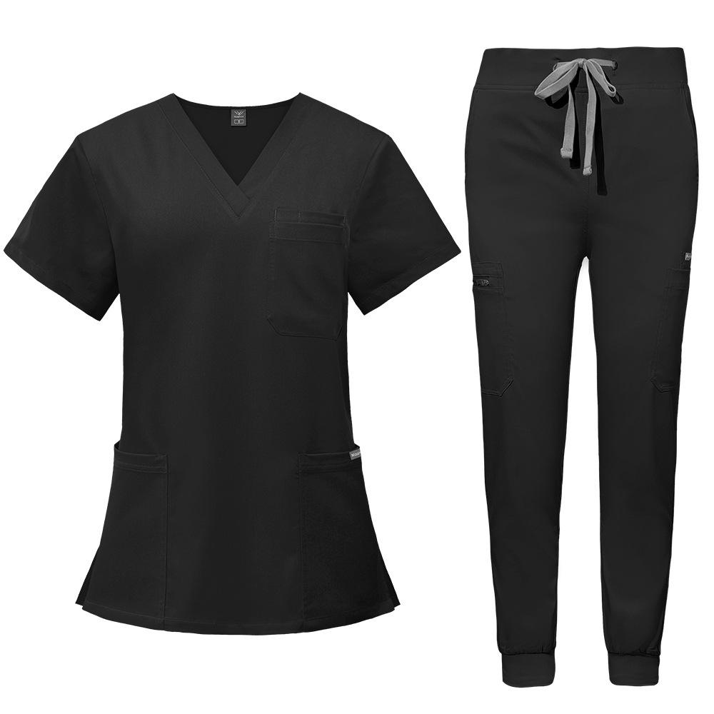 Double-Layer Multifunction Pocket Scrub Suit for Anesthesiologists - Short Sleeve, Long Pants Set