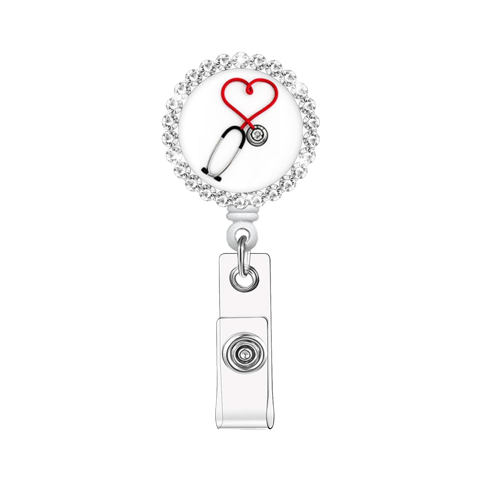 

Nurse Badge Reel Retractable ID Badge Holder with Heartbeat Stethoscope Design Doctor Medical Hospital Office Gift Accessories