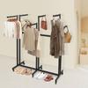 Black 6-Arm Rolling Garment Rack, Adjustable Clothing Display Stand with Wheels, Heavyweight Apparel Rack for Retail Store