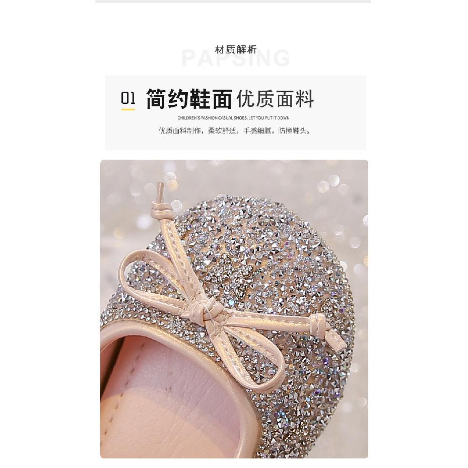 Girls' Rhinestone Crystal Princess Shoes2026Spring and Autumn Rhinestone Butterfly Cute Bow Solid Color Performance Shoes