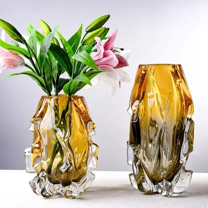 Creatieve Amber Kleurverloop Glazen Vaas Hydroponics Bloempotten Bureau Decoratie Bloemschikking Bloemen Vazen Moderne Woondecoratie