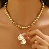 European and American Heart-shaped Photo Frame Pendant Necklace with Beaded Clavicle Chain for Women