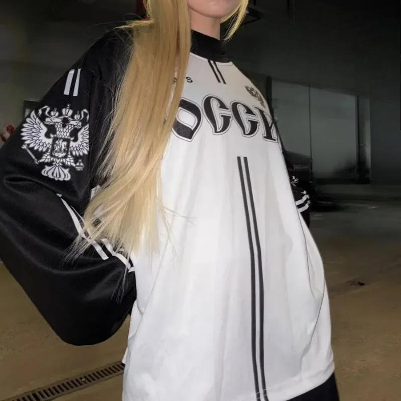 European and American Y2K street printed loose round neck top