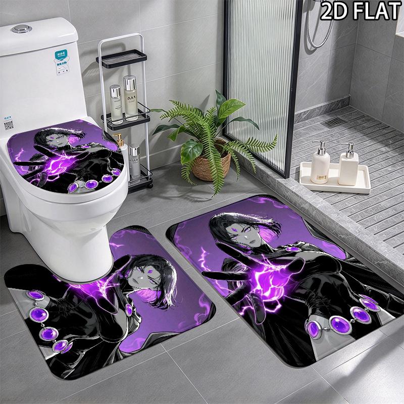 3Pcs Flannel Toilet Mat Set Raven Teen Titans Bathroom Rug Bath Carpet Non Slip Home Decor