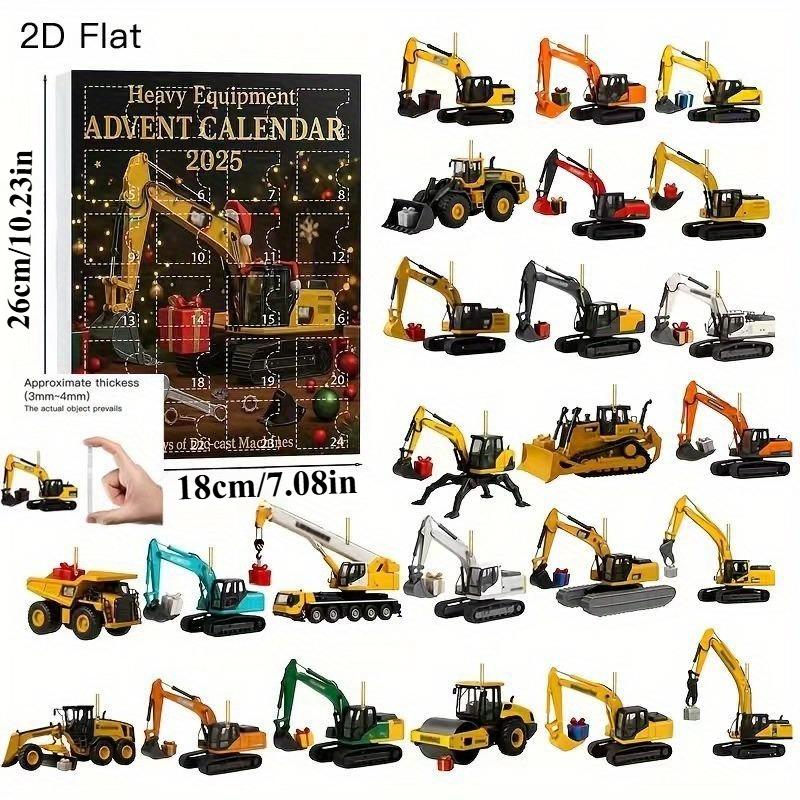 

2D Car Advent Calendar 2025 24 Days Acrylic Truck Excavator Pendant Charm Christmas Ornament Countdown Calendar Blind Box Gift one-size