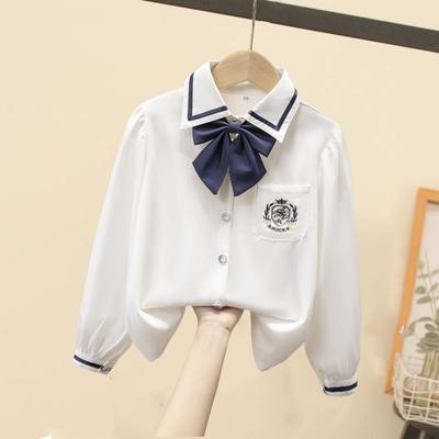 White Cotton Shirt Girl's Bottoming Shirt Top Children's Clothing Student Long-sleeved School Uniform