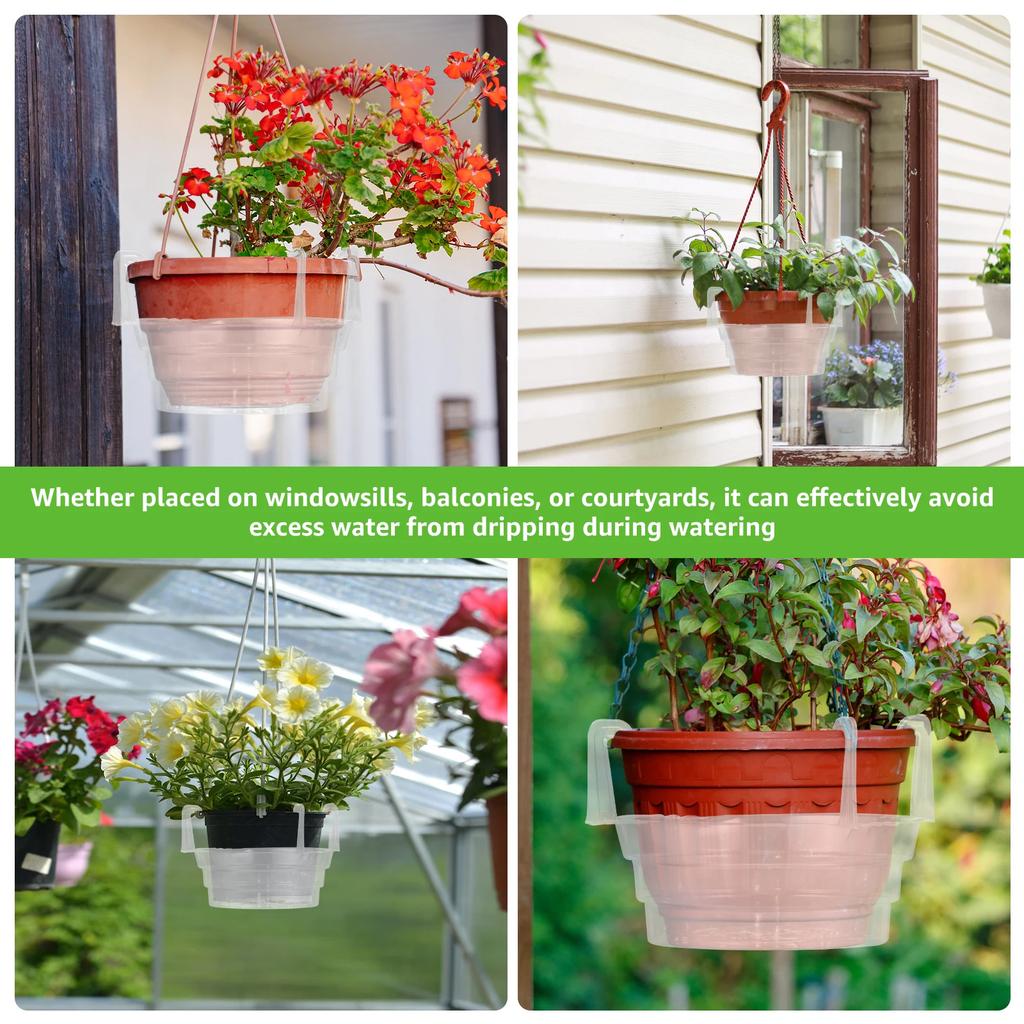 20Pcs Hanging Basket Planter Drip Trays 8/10Inch Clear Plastic Flower Pot Drip Pan with Hook Round Hanging Plant Tray for Garden