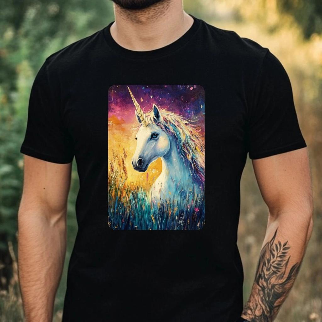 T-Shirt Herren Einhorn Portrait Motiv Baumwolle Größe XS bis 5XL