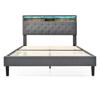 Upholstered Bed Double Bed Storage Headboard Bed with LED Lighting Bed Frame Slatted Frame made of Wood,140*200CM Grey (With Mattress)