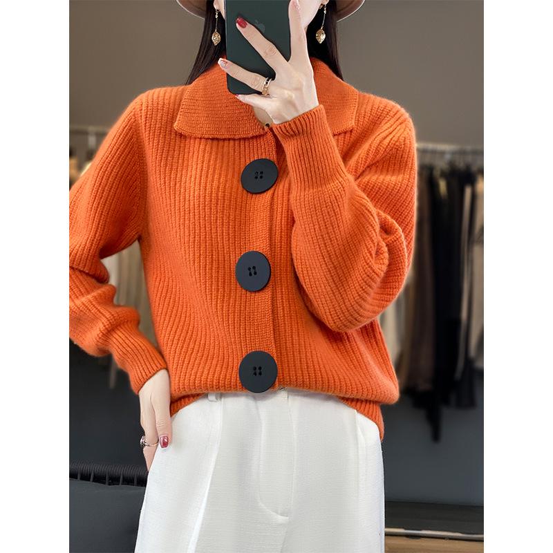 European-Style Women's Wool Cardigan Coat: Autumn/Winter Fashion, Long Sleeve, Korean-Inspired, Trendy Lapel, Thick Knit Sweater.