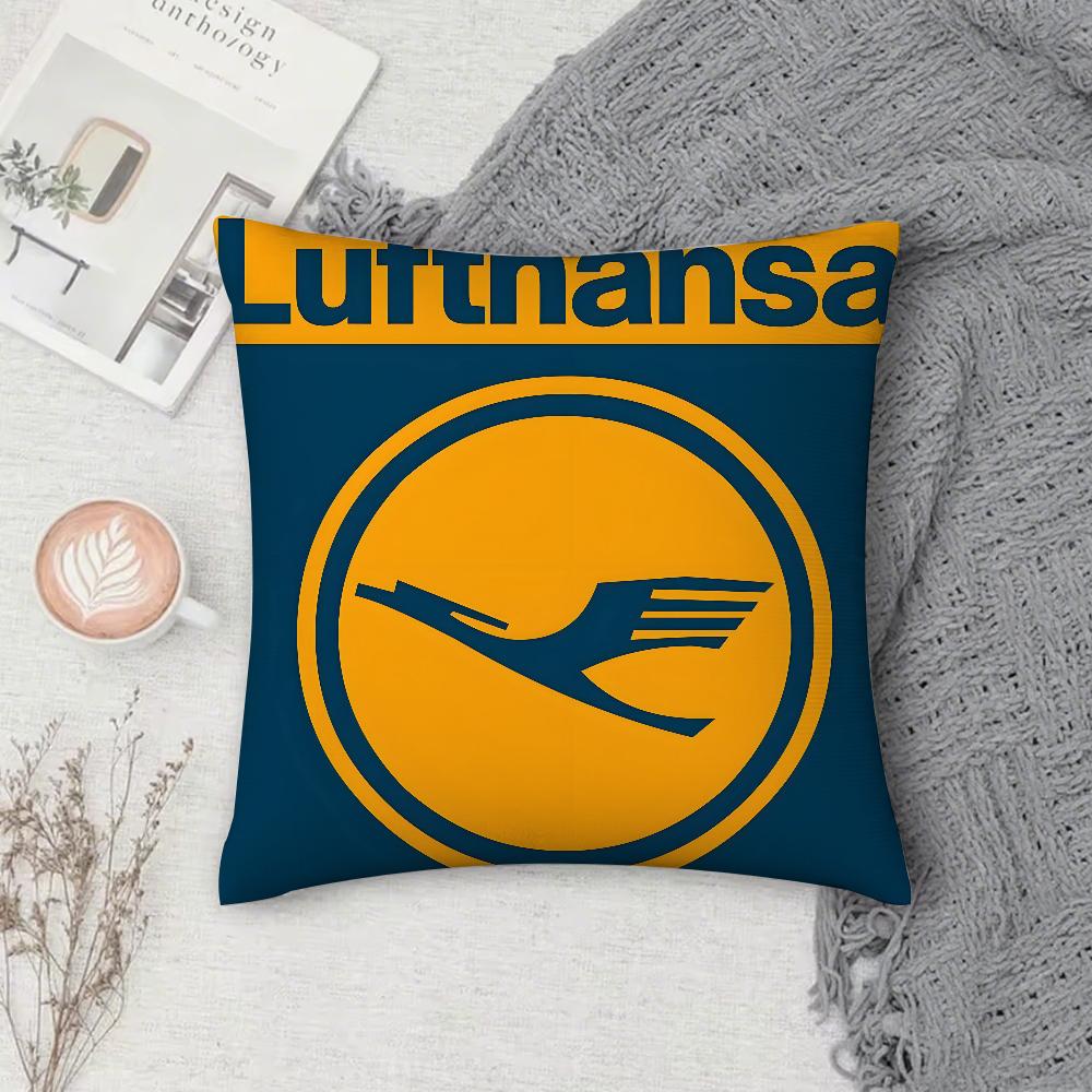 L-LufthansaS German Airlines Pillow Case Square Double-Sided Printing Short Plush Sofa Cushion Cover Bedroom