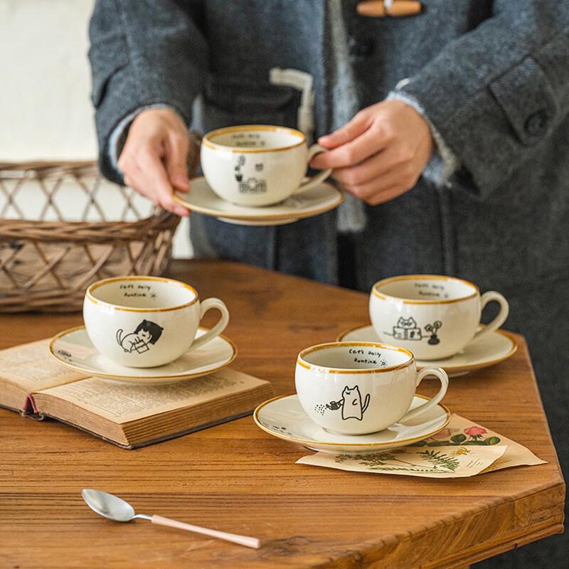 Японская керамическая кофейная чашка и блюдце