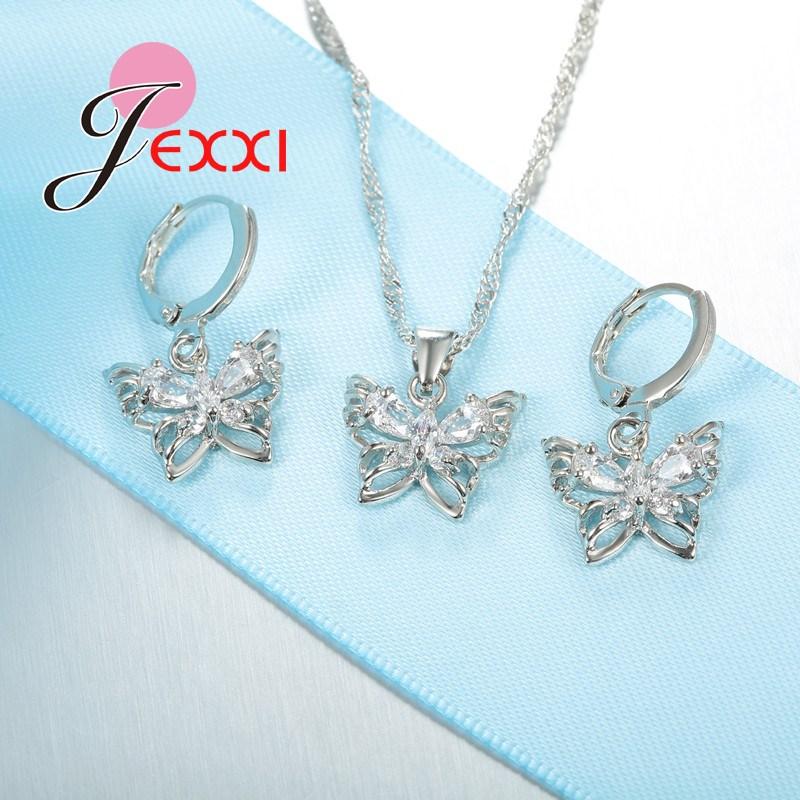 Pendientes Austrian Crystal Jewelry Sets For Women 925 Sterling Silver Pendant Necklace Earring Wedding Bridal Jewelry Set