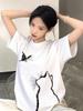 Pure cotton black short-sleeved women's t-shirt new popular summer unique design niche top loose t-shirt