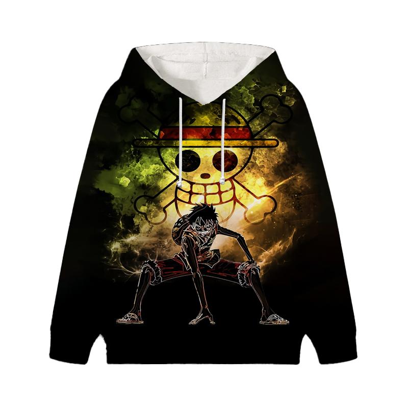 Sudadera con capucha de One Piece Luffy Wanted para niños, otoño e invierno, jersey de terciopelo para niños, ropa informal para niños, niñas y niños, sudaderas con dibujos animados Kawaii