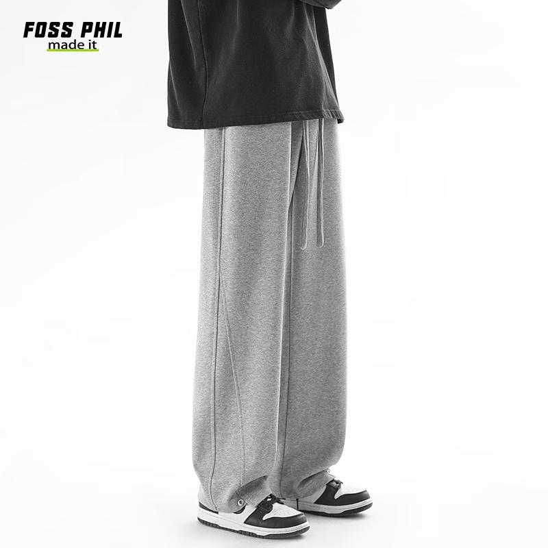 Foss Phil American-Style Casual Pants for Men, Spring And Summer Trendy Straight-Leg Sweatpants, Wide-Leg Versatile Trousers, FPK50 Gray 2XL