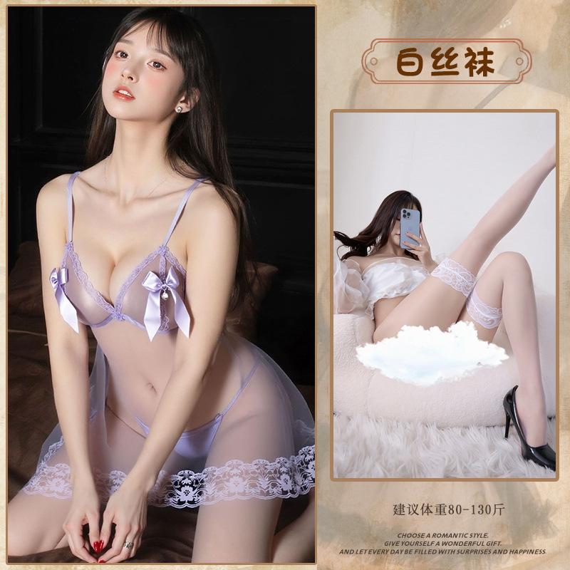 Sexy Bow Mesh Sex Pajamas Small Breasts Pure Lust Lace Sweet Suspender Sex Underwear