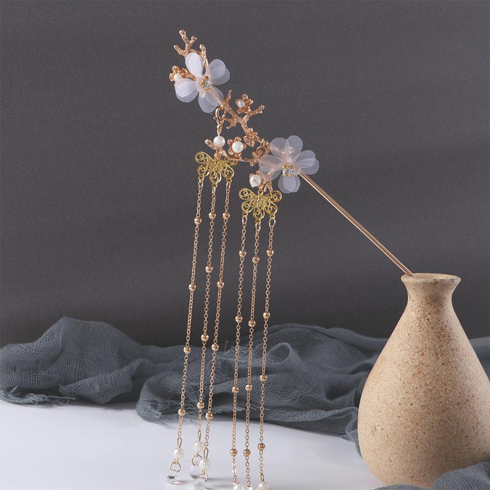 Butterfly Beads Rhinestone Hair Fork Tassel Hairpin Hanfu Hair Accessories Flower Hair Sticks