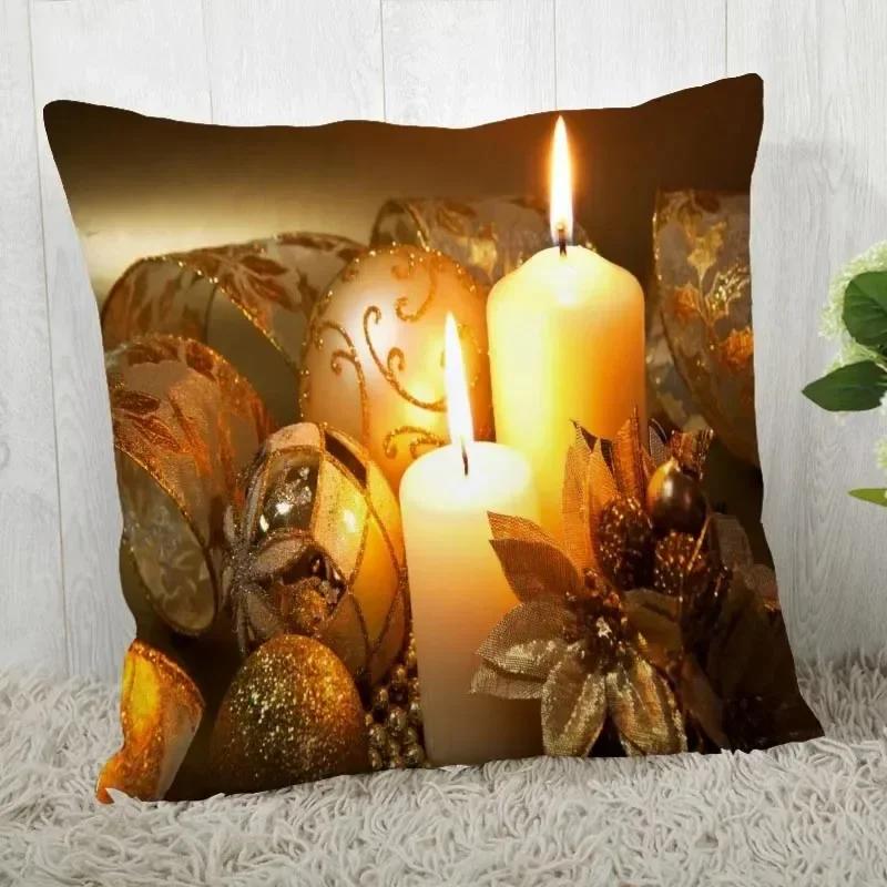 Home Decoration Bedroom Bedside Pillow Cover Christmas Candle Square Cushion Cover Living Room Sofa Pillow 40x40cm