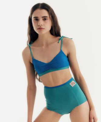 Lupeulupeu Shirred Reversible Bikini Top [Granny Sunflower_Blue]