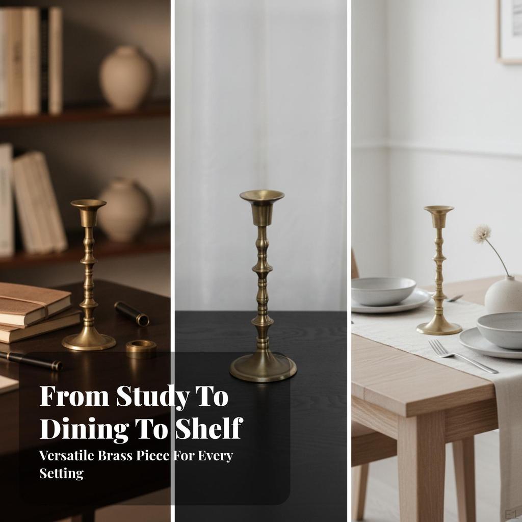 Brass Candlestick Elegant Candle Stick Holder Compact for Mantelpiece