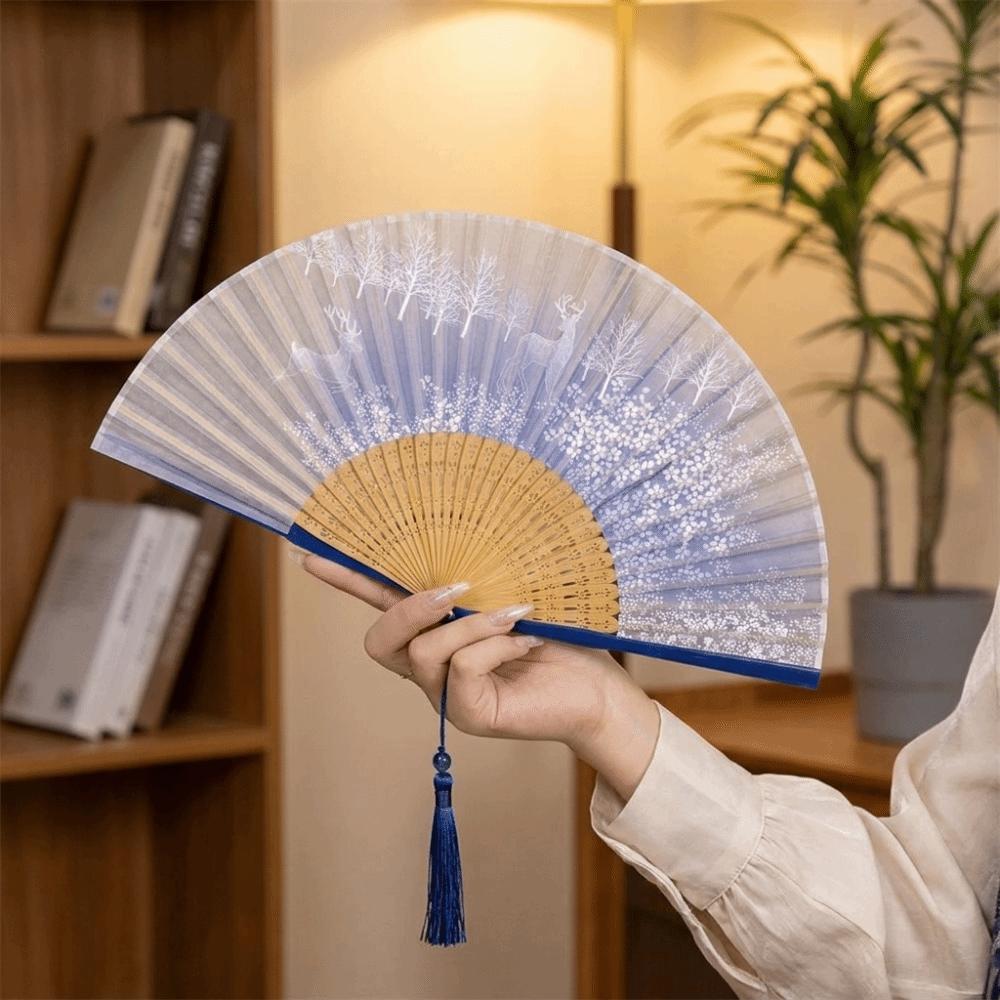 Classical Handheld Cooling Fan Chinese Ancient Style Hand Cranked Fan Portable Folding Fan Summer