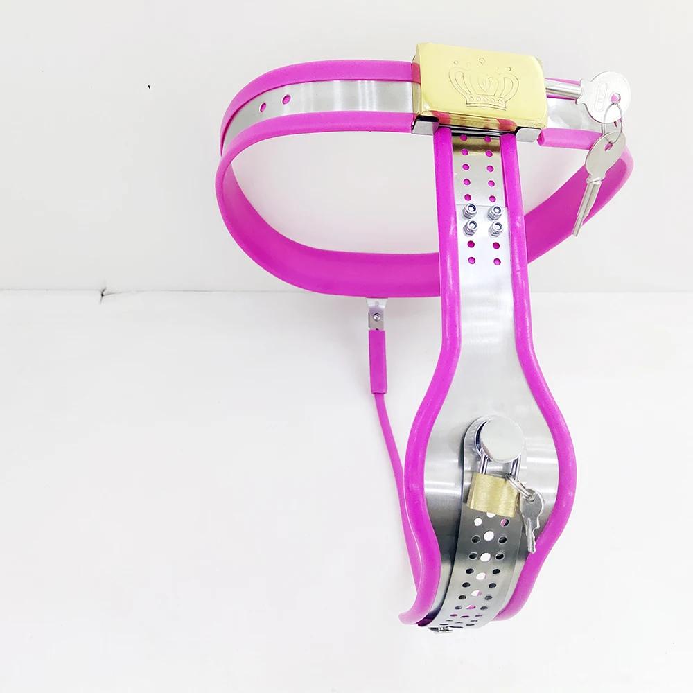 Neuankömmling Stahl Silikon Keuschheitsgürtel für Damen Sexy Hosen Sexspielzeug für Frauen BDSM Bondage Abschließbares Metall Erwachsene Sklavin Lesbenspielzeug
