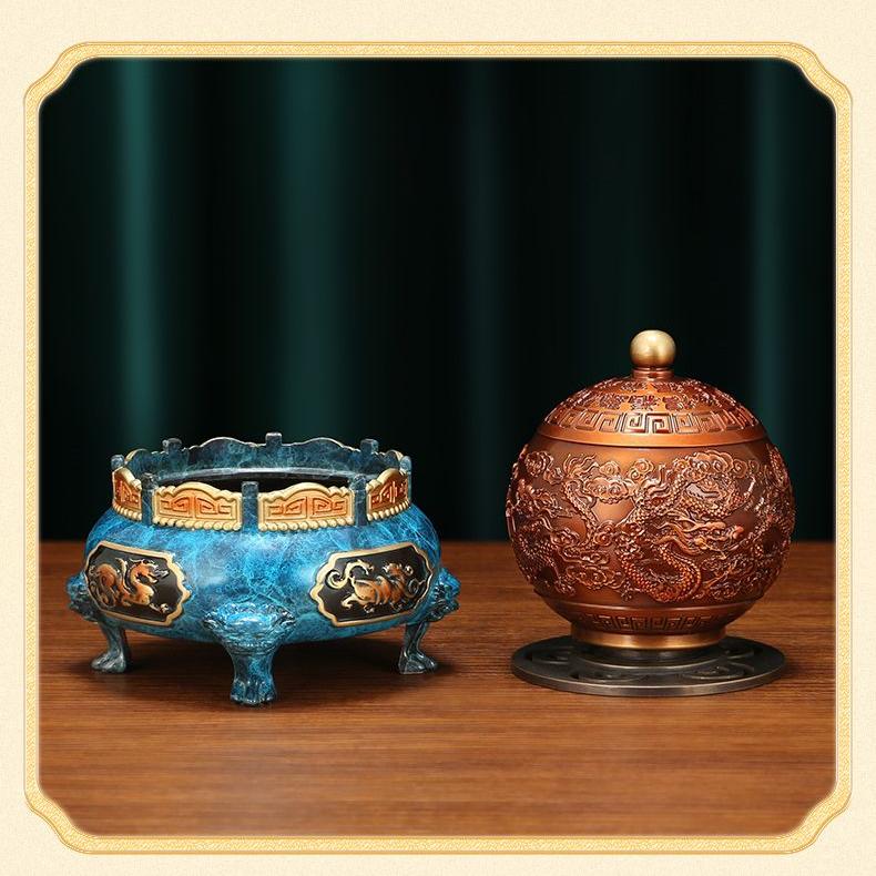 All Copper Nine Turn Qiankun Ding Set Up A Wealth Attracting Incense Burner Living Room Sandalwood and Agarwood Plate