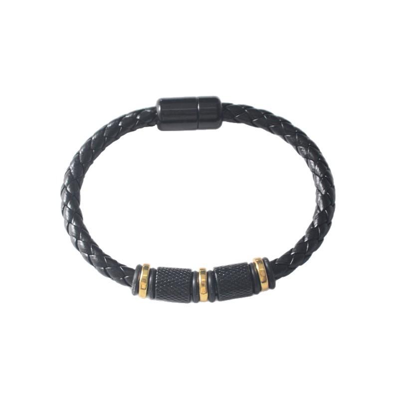 Men's Leather Bracelet, Woven Leather Cord with Beads, Simple and Fashionable, Versatile Hand Chain