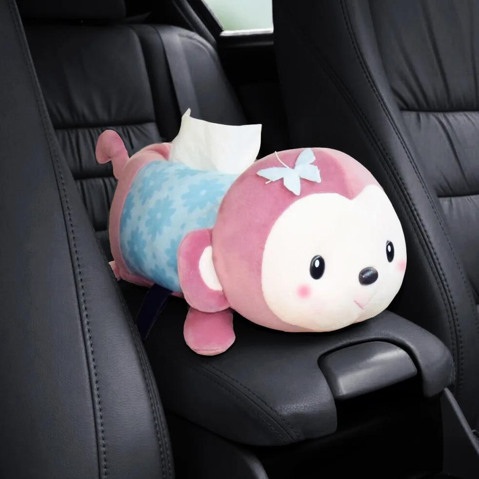 Car Armrest Box Cartoon Tissue Box Household Cute Animal Ornaments Drawer Box Car Decoration Accessories Tissue Boxes