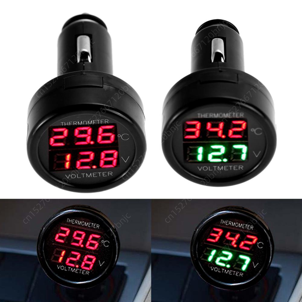 CS-302 2 in 1 Digital Voltmeter Thermometer for Car 12V 24V Volt Meter Cigarette Lighter Style Battery Monitor Voltage Meter