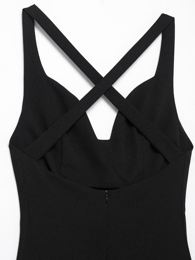 2025 Spring Women's European & American Style Slimming Sleeveless Solid Color Crossover Vest Dress