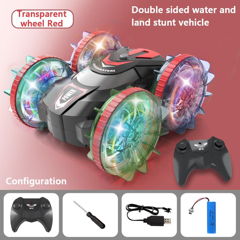 RC stunt car children s amphibious four-wheel drive stunt car birthday gift Red(Single RC)