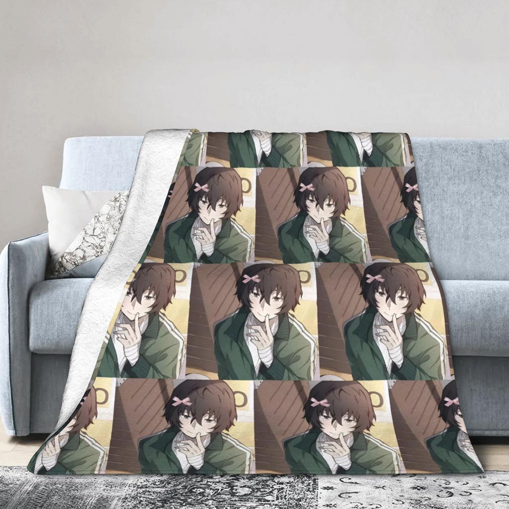 Dazai Bungo Stray Dogs Blanket Flannel Print Multi-function Warm Throw Blanket for Bed Bedroom Bedspreads