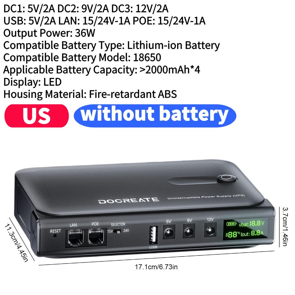 Mini DC UPS Uninterruptible Power Supply 18650 Replaceable Battery Backup 5V/9V/12V/24V for Router Wifi Modem Security Camera