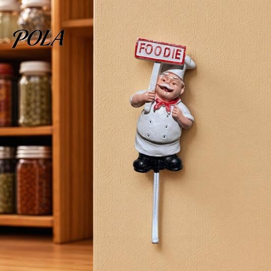 Strong Bearing Capacity Hook Cute Chef Shape Hook, Resin Kitchen Wall No Punch Adhesive Backing Decorative for Home Hang Utensils Dishcloths