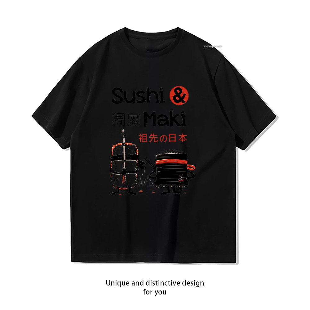 Theduc Sushi And Sushi Unisex Unisex Summer Cotton Graphic T Shirts Adult Streetwear Camisetas Tops Tee Shortsleev