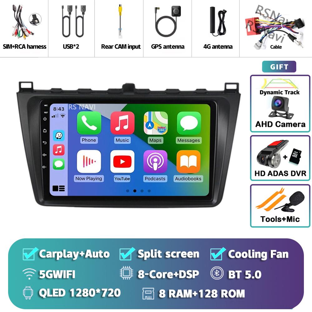 Android 14 Carplay Auto For Mazda 6 2008 - 2012 Car Radio 4G+WIFI Player Multimedia Stereo Navigation Video 360 Camera AI Voice